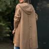 Осенне-зимняя женская шерстяная куртка с капюшоном, средней длины, с украшением в виде кольца на спине, однобортная, с длинными рукавами, однотонная, для ежедневных поездок на работу, пальто