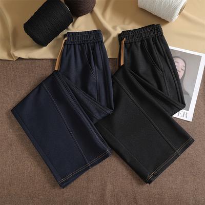 DIMANAF 2025 Осень Зима Женские Брюки Большого Размера Леди Длинные Брюки Оверсайз Свободные Повседневные Джинсы Низ Толстый Трикотаж