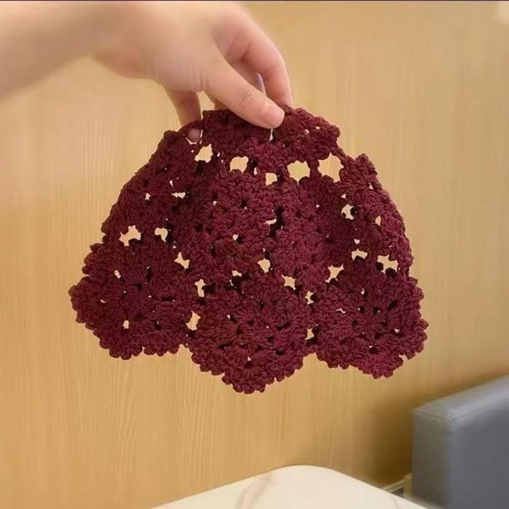 Hollow Knit Skullies Caps Handmade Beanies Cap Casual Crochet Flower Hat  Ladies