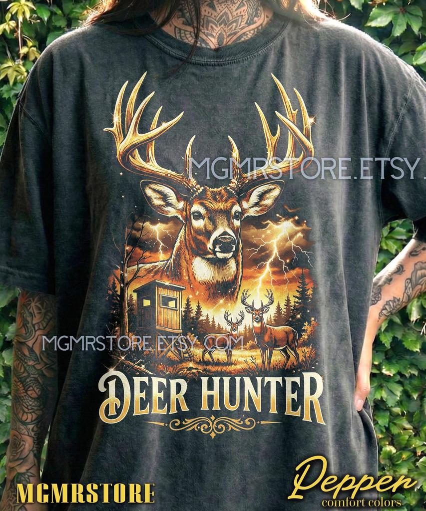 Deer Hunter Comfort Colors® Tshirt, 90S Graphic Style Tees, Retro Lightning Buck Hunting Sweater, Nature Tanktop, Faded Outdoor Art