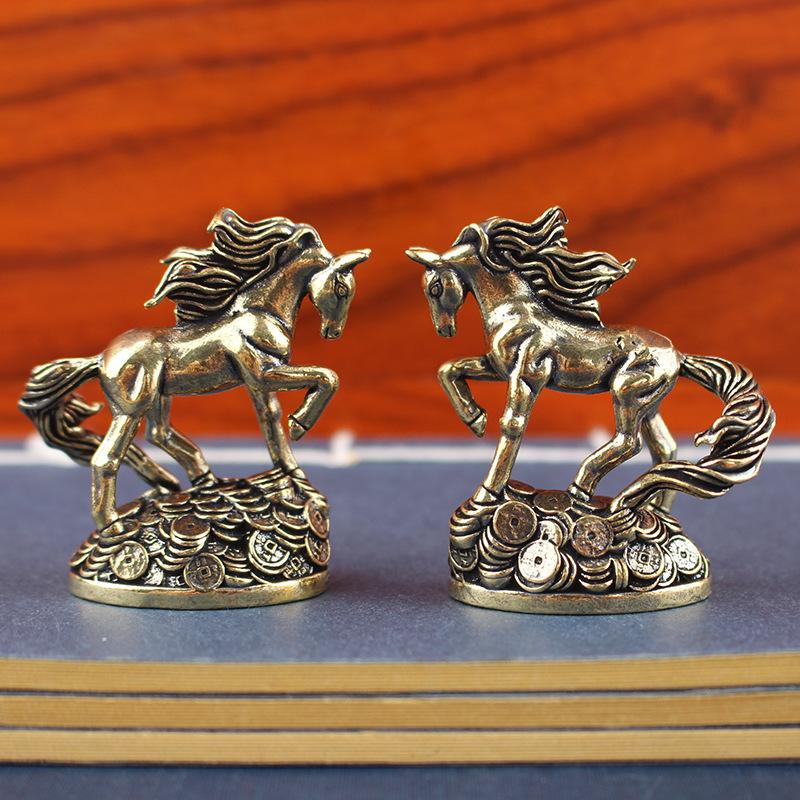 Латунная Лошадь Зодиака с Деньгами Лошадь Украшения Настольное Украшение Поделки Украшения Античная Бронза Животное Миниатюрная Модель