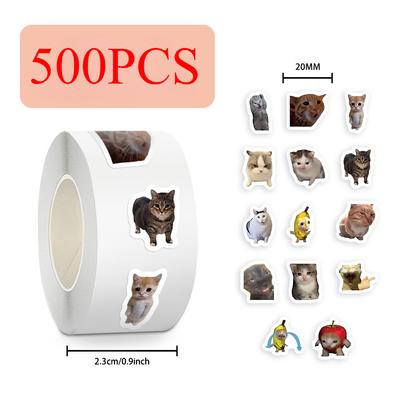 500 шт./рулон Забавные стикеры-мемы с котами, этикетки-запечатки, наклейки, милое украшение для блокнота, телефона, гитары, награда для детей, мультяшная наклейка, подарок