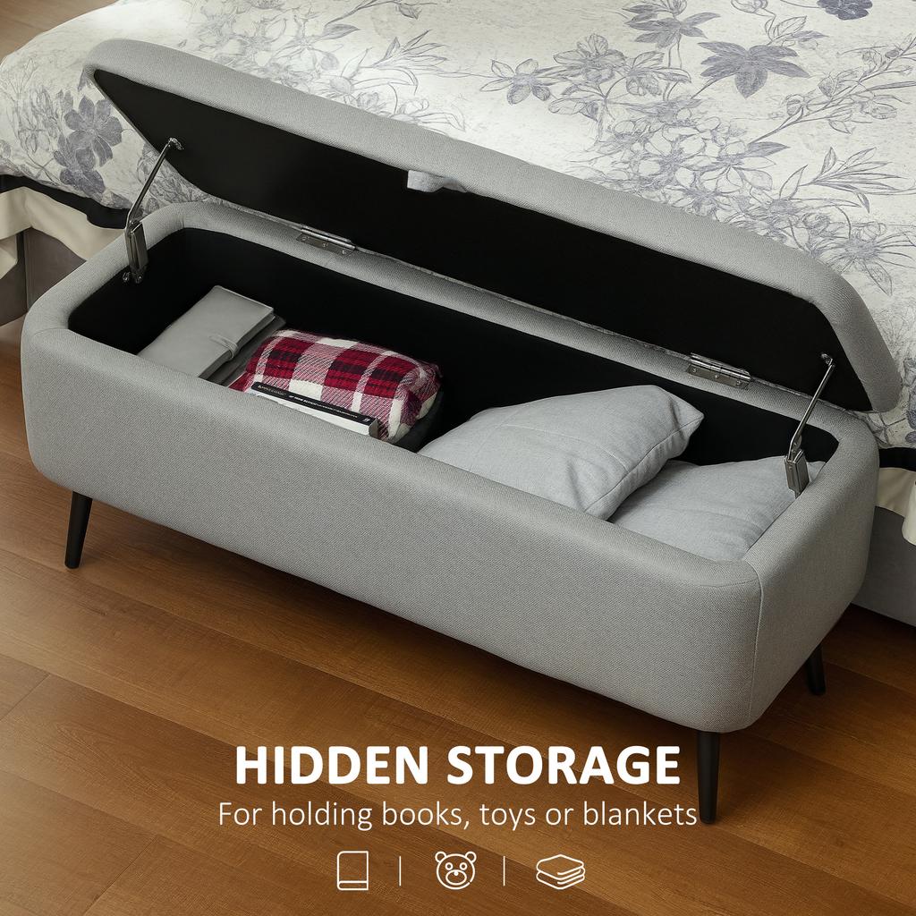 92 X 31cm Linen Look Storage Ottoman Light Grey
