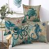Marine Life Turtle Seahorse Whale Octopus Cushion Cover Pillow Cover Retro Linen Fabric 45x45cm