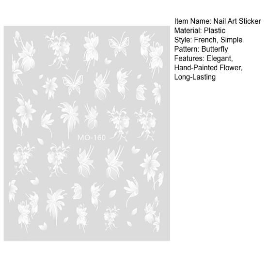 Nail Sticker Elegant Hand-Painted Flower Butterfly Long-Lasting Ins Style Nail Art Decals Women Accessories