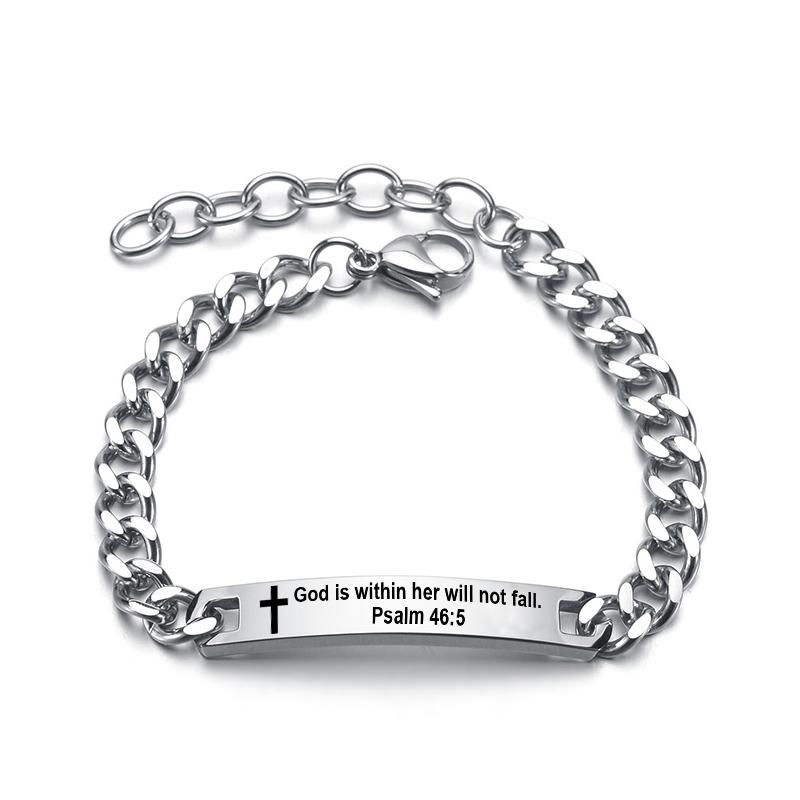 Christian Bible Stainless Steel Bracelet Bangle Engraved Cross Scripture Psalm Silicone Bracelets Religious Jewelry
