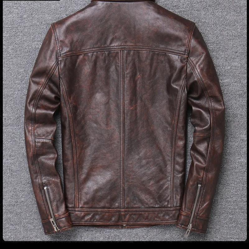 Совершенно новая куртка в повседневном стиле, мужская винтажная куртка из воловьей кожи, классическая тонкая одежда из натуральной кожи, повседневные кожаные и замшевые пальто