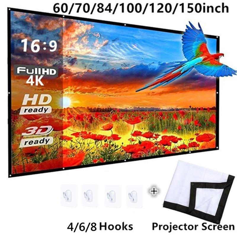 Портативный проектор 60/70/84/100/120/150 дюймов HD 16:9-диагональный проекционный экран, складной домашний кинотеатр для настенной проекции в помещении и на открытом воздухе