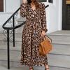 Women's Leopard Print Long Sleeve Dress Beach Vacation Casual Dresses