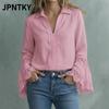 Женские модные повседневные блузки и рубашки JPNTKY с длинным рукавом и V-образным вырезом