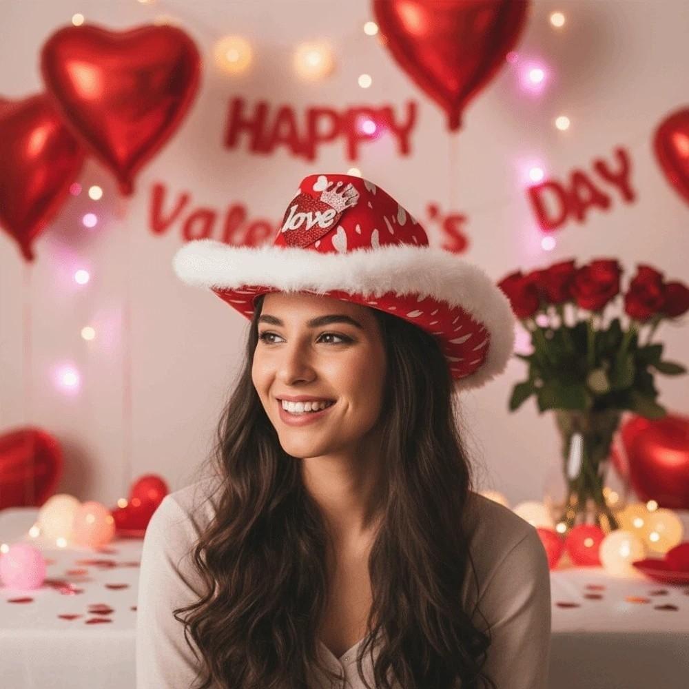 Warmer Cowgirls Top Hat Felt Valentine's Day Party Hat Festival Red Heart Cowboy Cap Masquerade