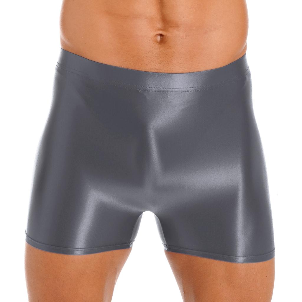 Mens Glossy Stretchy Mid Waist Shorts Sport Yoga Swimwear Sleepwear Casual Compression Leggings
