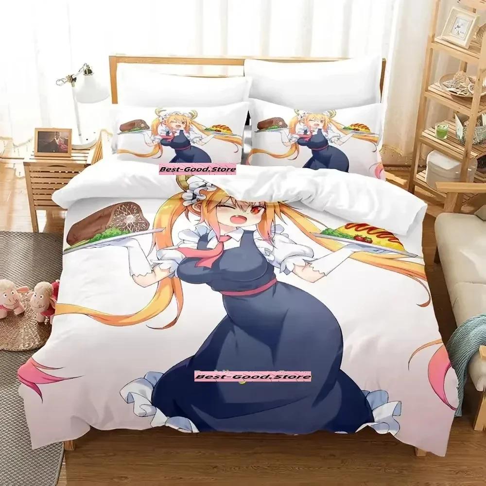 Новый комплект постельного белья Miss Kobayashi's Dragon Maid, комплект из трех предметов в стиле аниме для взрослых и детей, комплект пододеяльников, модный комплект постельного белья