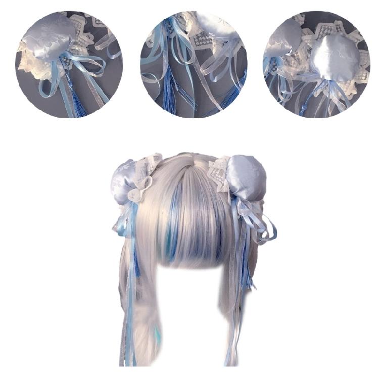 2pcs Hair Clip for Girls Harajuku Gothic Bun&Bowknot Teens Cosplay Hair Clip