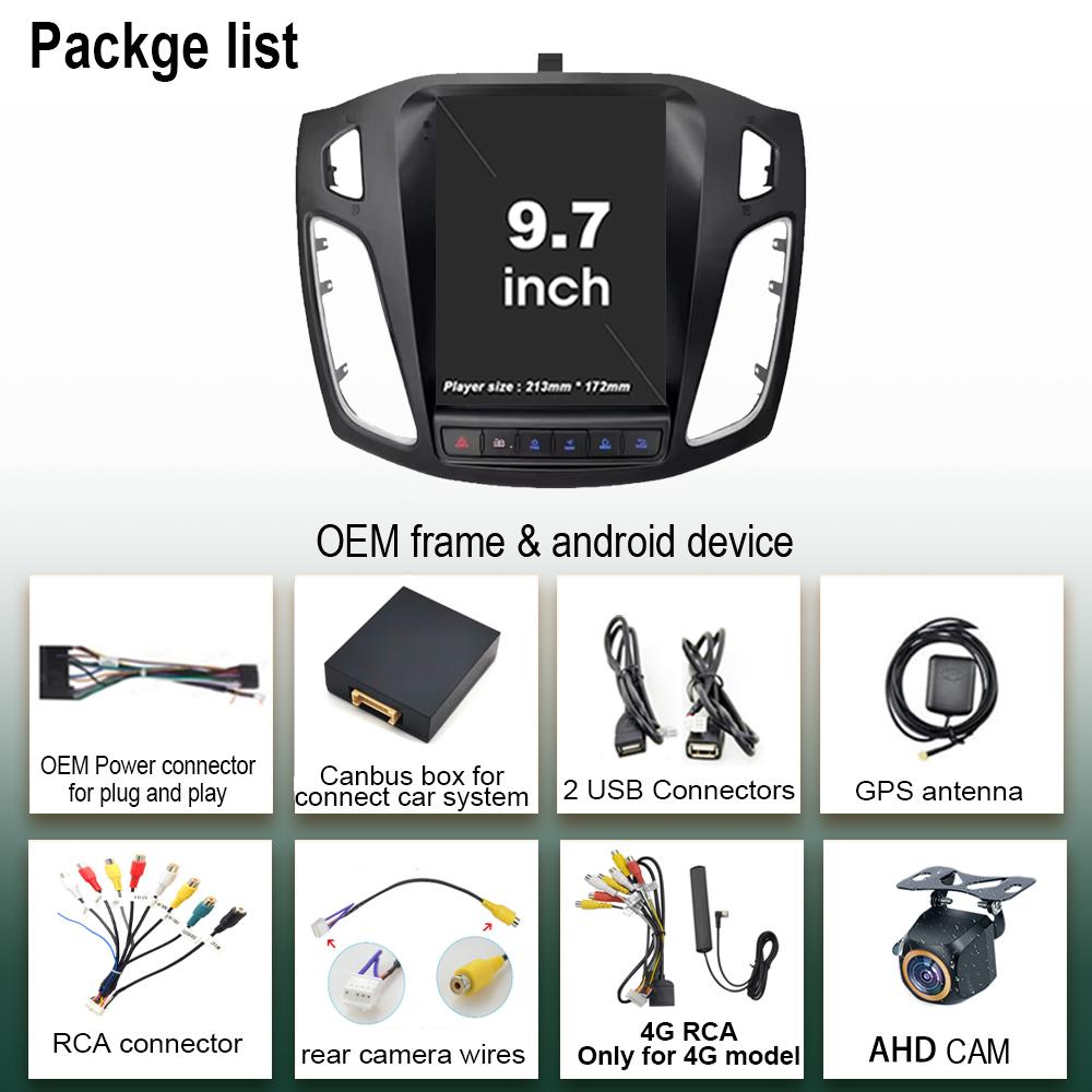 9,7-дюймовый 8-ядерный 2-диновый Android 14 автомобильный радиоприемник для Ford Focus 3 Mk 3 2011 2012 - 2019 Мультимедийный видеоплеер Carplay Auto Stereo DVD