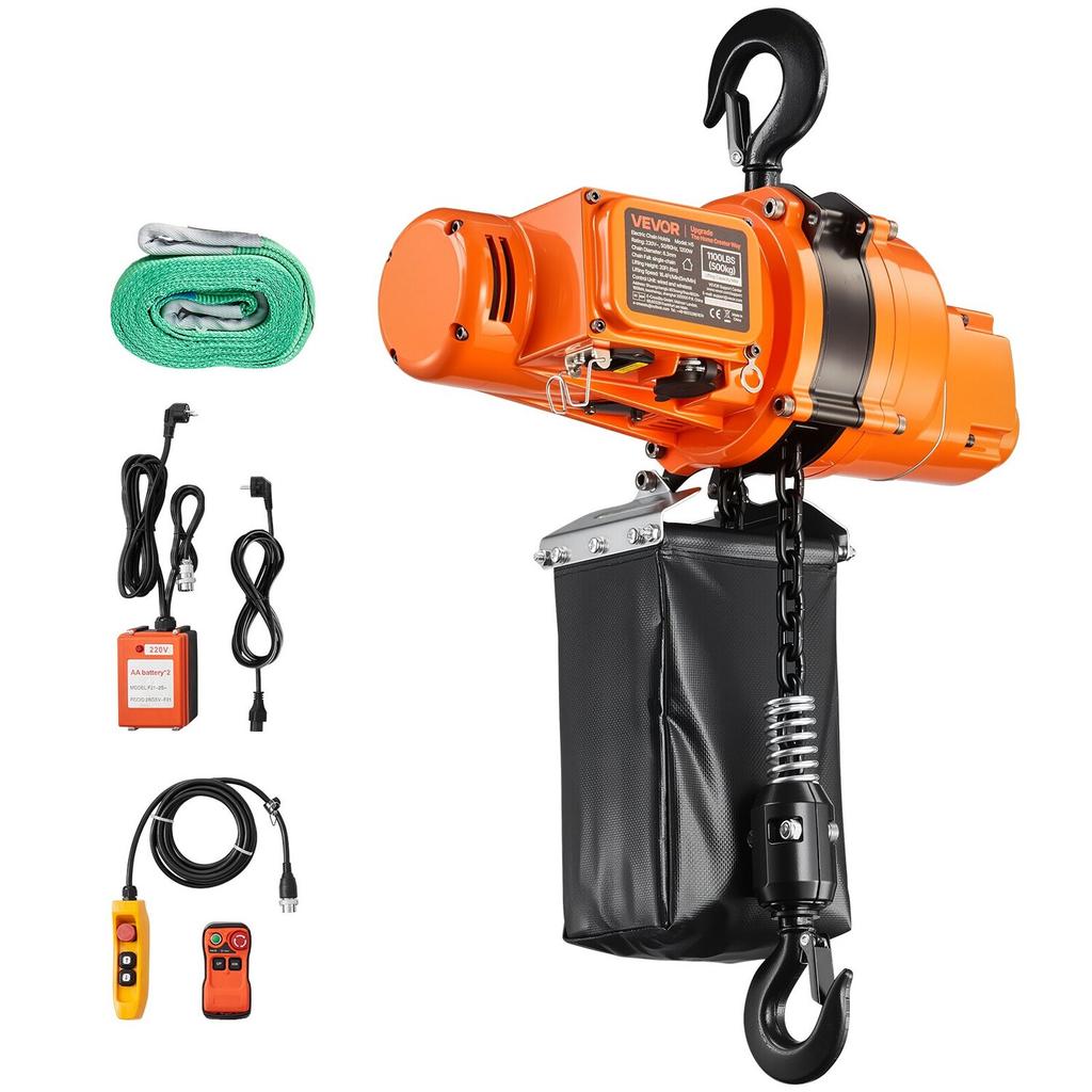 500 kg Electric Chain Hoist, 6 m Lifting Height, 230V Single Phase Overhead Crane with 100 m Wireless & 4.5 m Wired Remote Control, Power Electric