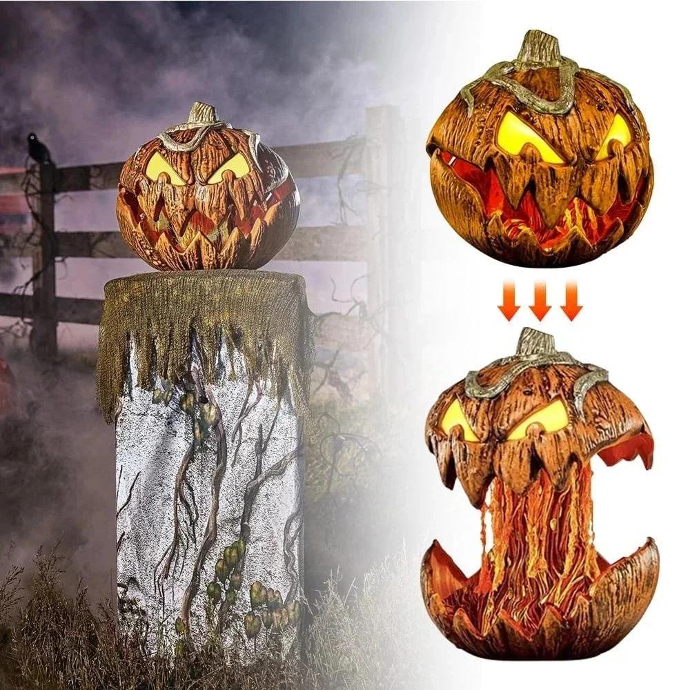 Vintage Pumpkin Head Lantern Yard Light Glowing Open Mouth Design Halloween Decor Scary Haunted House Outdoor Lighting Essential
