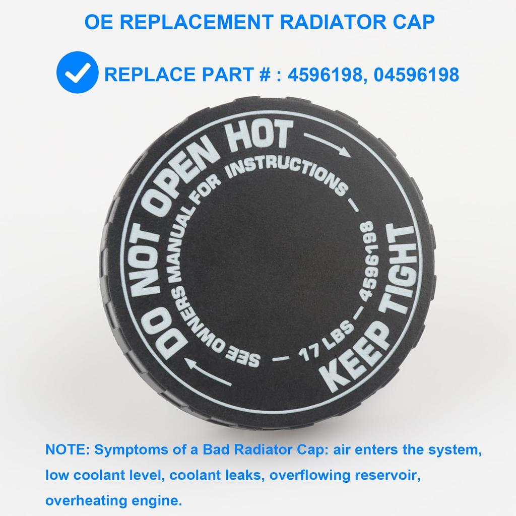 Replacement Radiator Cap 4596198 300 PT Grand - Cruiser, Sebring, Avenger, Caliber, Challenger, Charger, Dakota, Journey, Ram, Stratus, Commander,