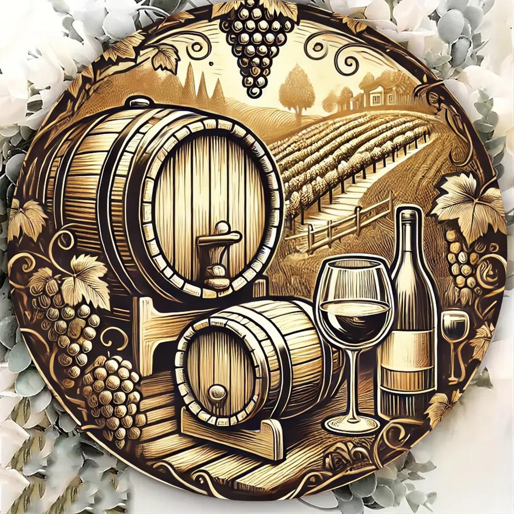 D Flat pc Vintage Wine Cellar Metal Wall Decor HeavyDuty Rustic Wine Bottle Barrel Grapevine spigot Design Beige