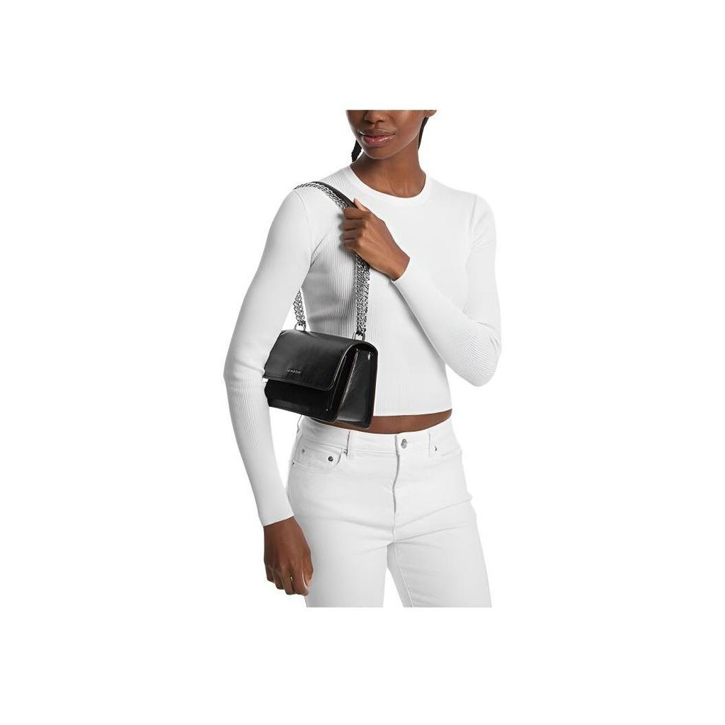 Michael Kors MK Claire Logo Design Snap Closure Leather Shoulder Bag Women Shoulder Bag Black 30F4SC7L3O-BLACK