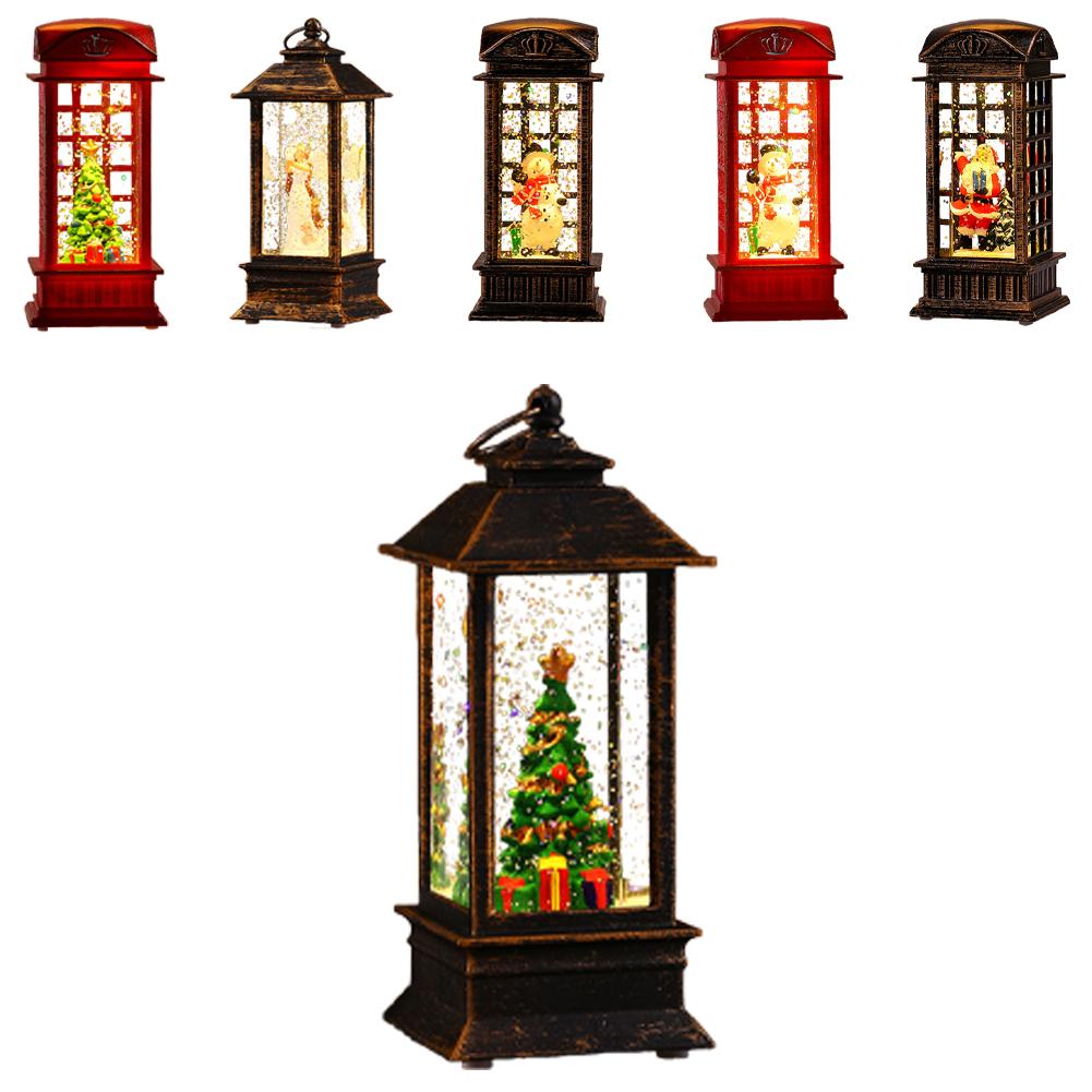 Christmas Snow Lantern Telephone Booth Battery Operated With Swirling Glitter 5“ x 2” x 2”for Xmas Home Decoration