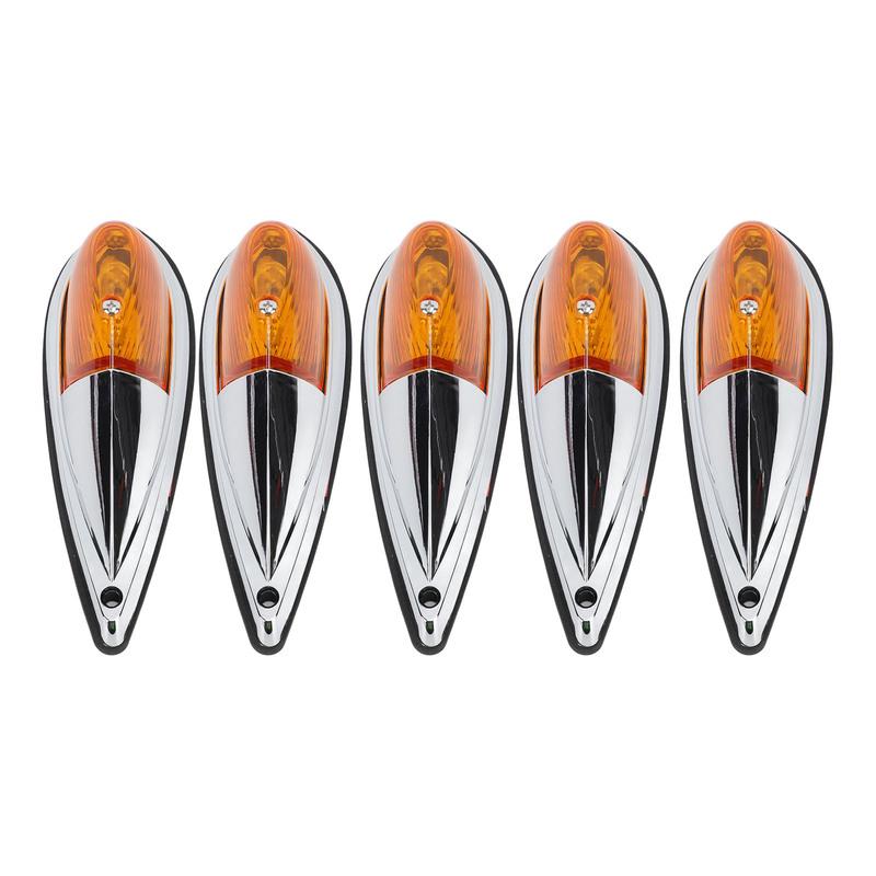 5pcs Cab Marker Light Weatherproof Amber Teardrop Cab Top Running Light Universal for Trucks Vans RV