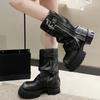 Women's Shoes 2024 Mid-Calf Women's Boots Novelty Modern Boots Women Round Toe Belt Buckle Side Zip Square Heel Shoes Ladies