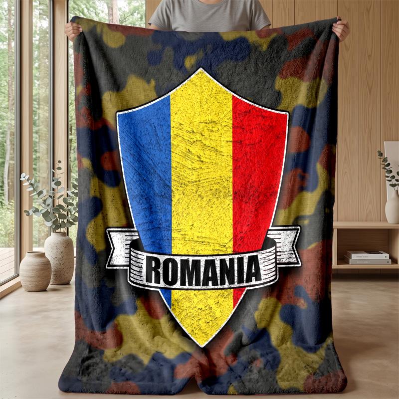 Romania Football Printed Flannel Blanket Skin Friendly Warm Decorative Throw for Indoor Couch Bed Daily Use