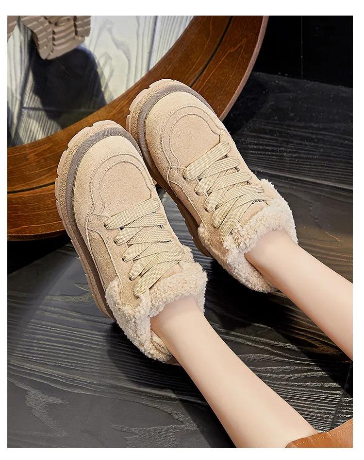 Новые туфли для женщин Ботинки из натуральной кожи Классические ботильоны Кожаная повседневная обувь Теплые плюшевые зимние ботинки