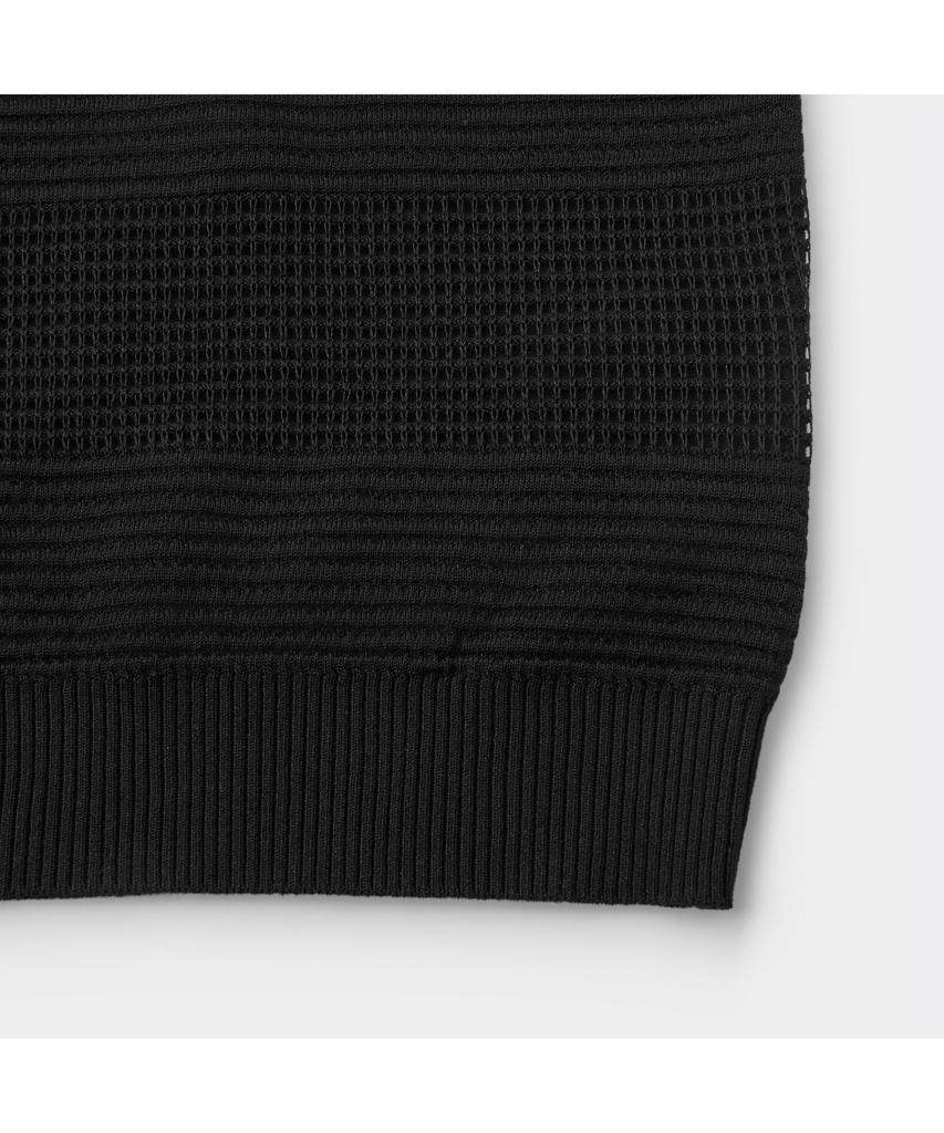 Keoseuuteommellou Black Stripes Textured Collar Sweater Cwwam26411Bkx