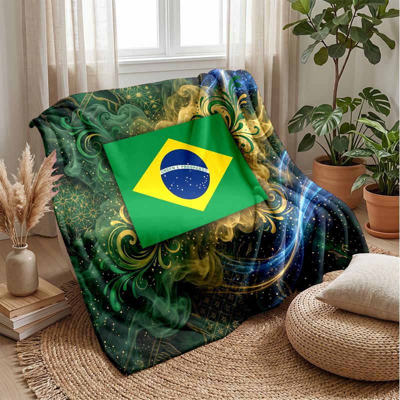 Brazil Football Printed Flannel Blanket Skin Friendly Warm Decorative Throw for Indoor Couch Bed Daily Use
