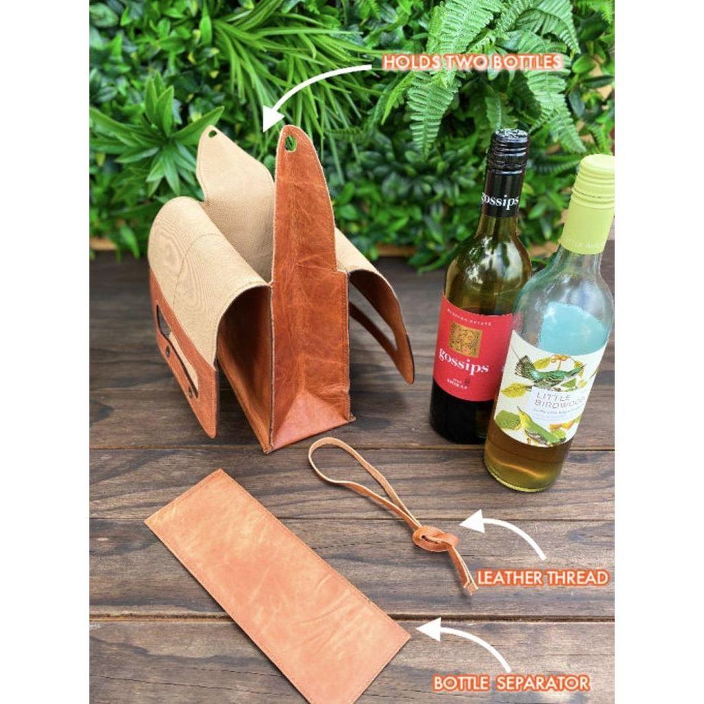 Кожаная переноска для вина: Дорожный чехол на 2 бутылки | Уникальный дизайн | Защитная вставка для бутылок | Ручная работа