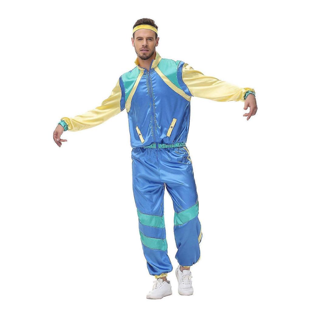 Adult 70s 80s Shell Suit Fancy Dress Costume, 80s Tracksuit acket and Trousers Set
