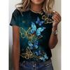 New O-neck 3d Butterfly Print T-shirt Women's Summer Fashion Short-sleeved Blouse Oversized Summer Clothing