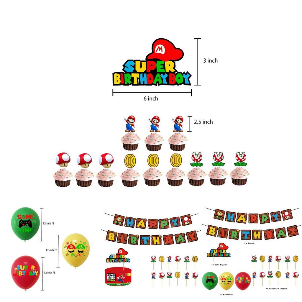 Super Mario Birthday Party Decor Suit Set Featuring Vibrant Balloons And Banner