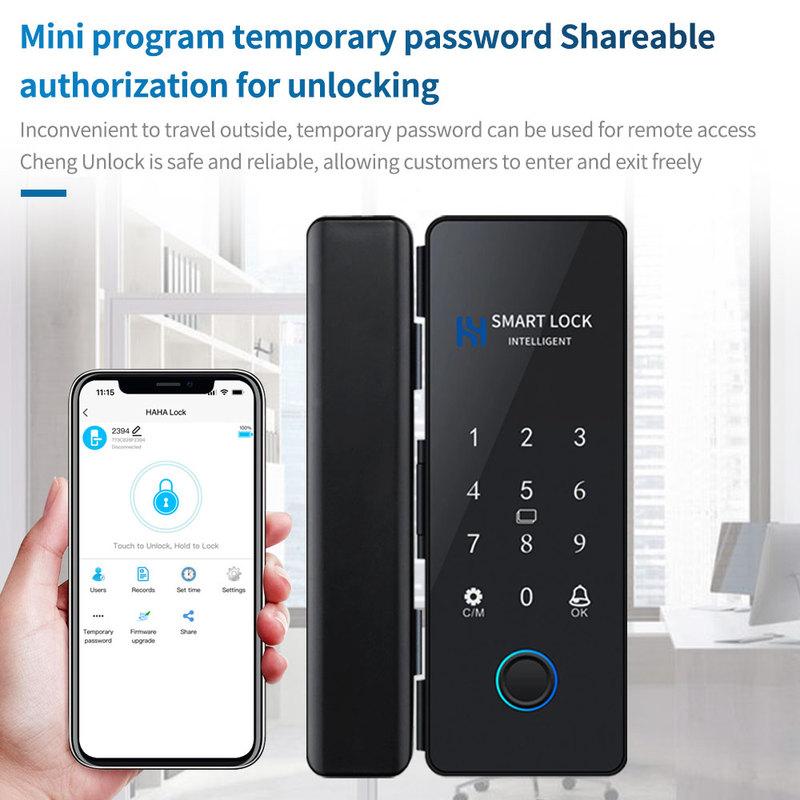 Стеклянный дверной замок с отпечатком пальца Bluetooth Умный замок для раздвижной стеклянной двери Электронный замок с RFID-картой Управление через приложение Hahalock