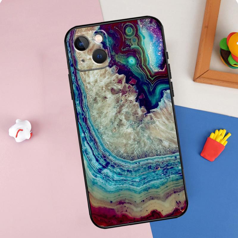 Agate Gem Crystals Marble Pattern Phone Case For iPhone 16 Pro Max 11 12 13 14 15 Pro Max Mini 16e 15 16 Plus XR Cover Shell