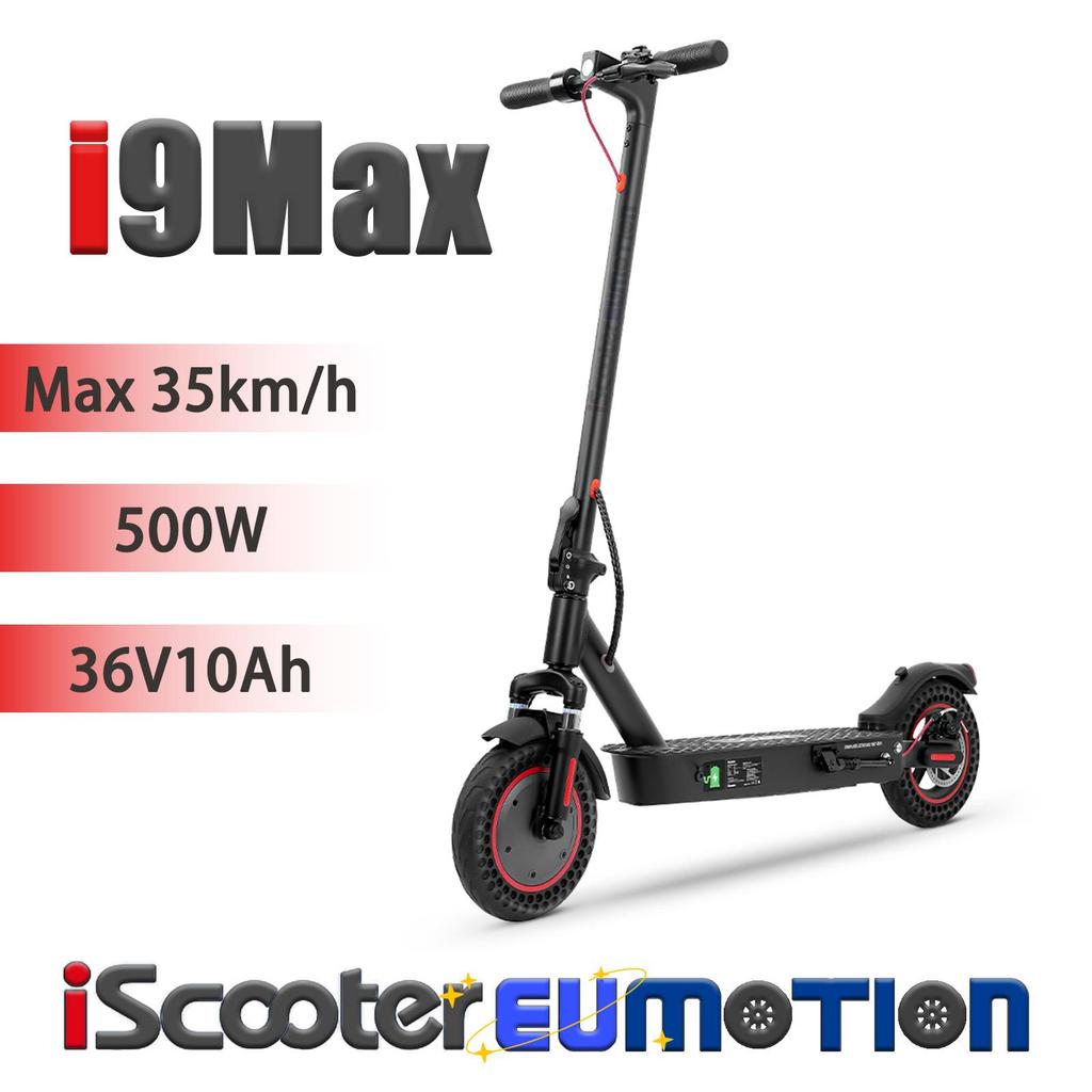 iScooter Складной электросамокат для взрослых I9Max 500 Вт, 36 В 10 Ач, полная подвеска, управление через приложение, водонепроницаемость IP54, 10-дюймовый электросамокат для города