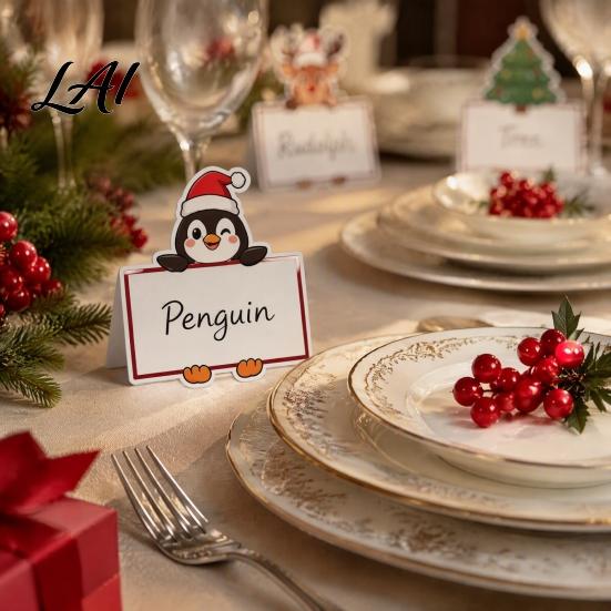 Festive Table Decor Christmas Party Place Card Holders Cartoon Santa Reindeer Name Tag Stands Holiday Decorations for Seating DIY Write-On