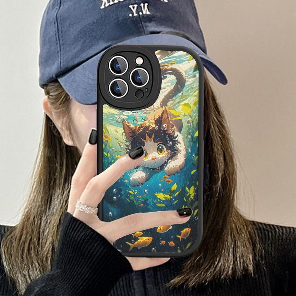 Мультяшные милые кошки Фон Чехол для телефона Жесткая кожа Для IPhone 16 15 14 13 12 Mini 11 14 Pro Max Xs X Xr 7 8 Plus Fundas