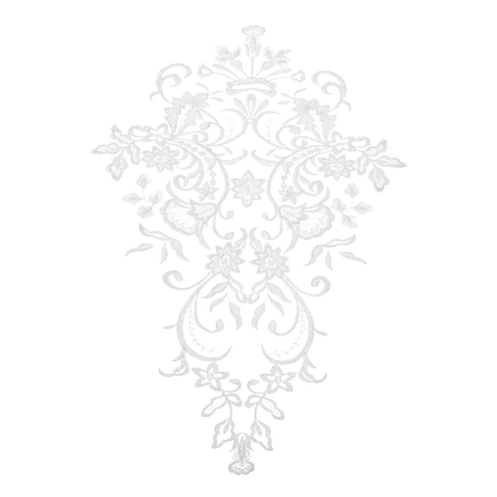 1Pc White Golden Patch Appliques Embroidery Lace Trim Fabric Cloth Sewing Patchwork DIY Craft 42*27cm