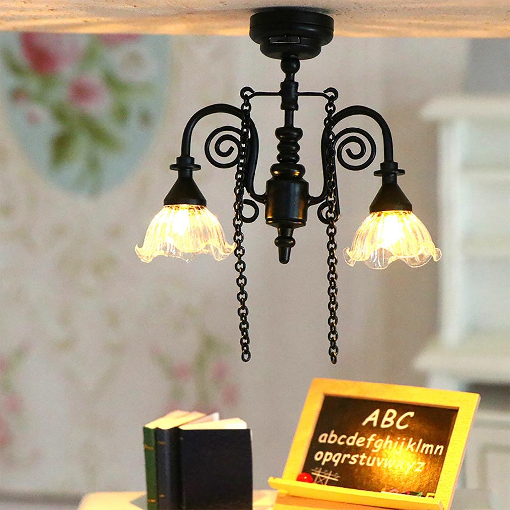Black Chandelier Model Doll House Accessories Dollhouse Miniature Food Toy Model Scene