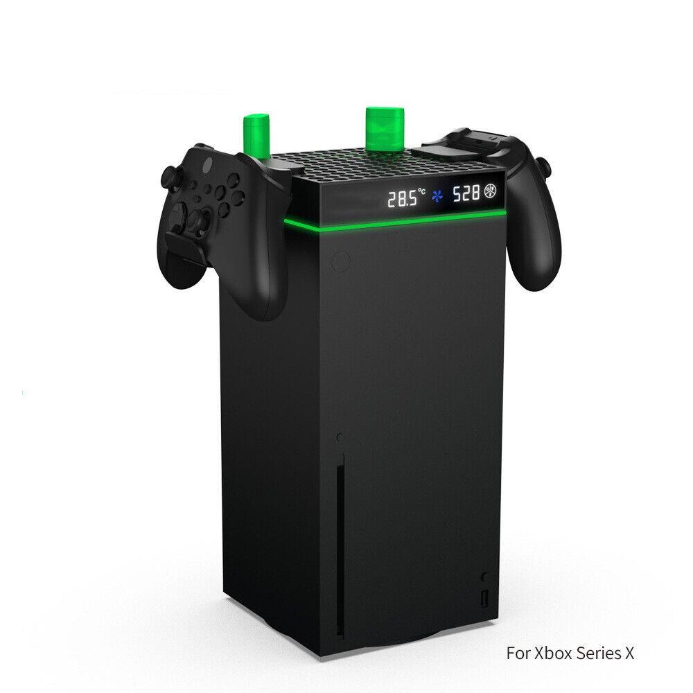 Охлаждающий вентилятор для Xbox Series X/S, зарядная станция с 2 аккумуляторными батареями емкостью 2640 мАч, 3 скорости вращения вентилятора, дисплей температуры, RGB-подсветка