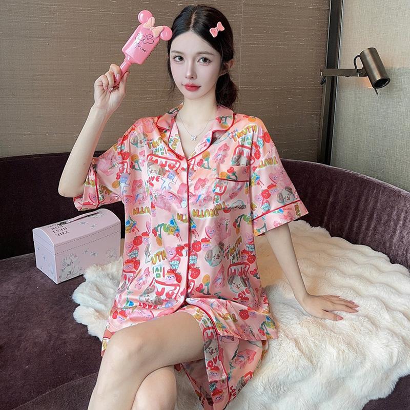 Wind Dopamine Graffiti Cute Girl Short-Sleeved Shorts Pajamas Loungewear Suit Can Be Worn Outside