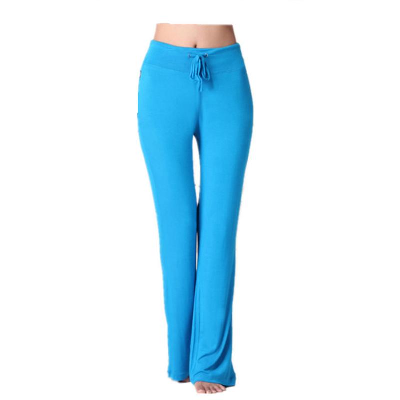 Auroth Solid Color Women High Waist Wide Leg Flared Pants Stretch Trousers Drawstring Sports Pants