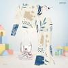 Girls Round Neck Long Sleeve Blue Printed Top And Flared Pants Two Piece Set