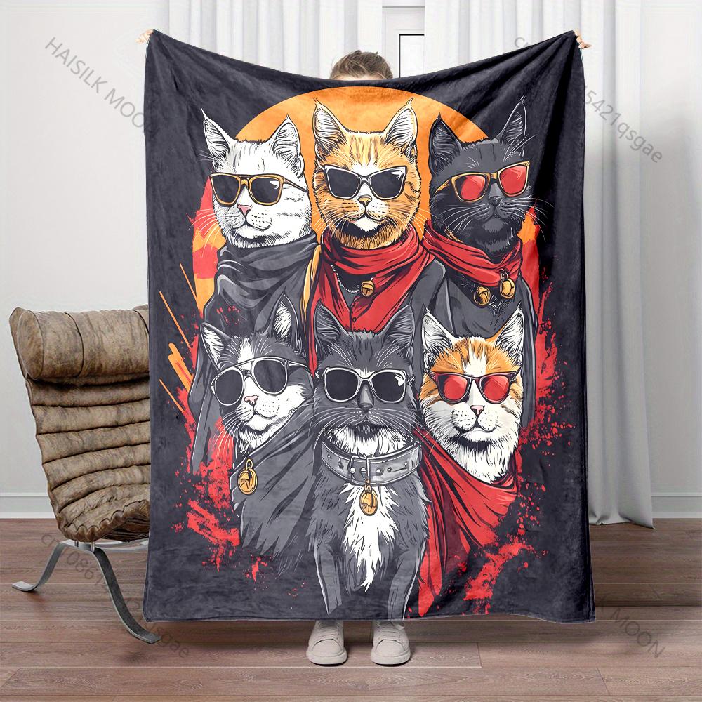 Multisize 6 Cat Art Print Blanket Warm Soft Fluffy Kids Adult Luxury Gifts for Sofa Bed Home Outdoor Travel Camping RV Blanket