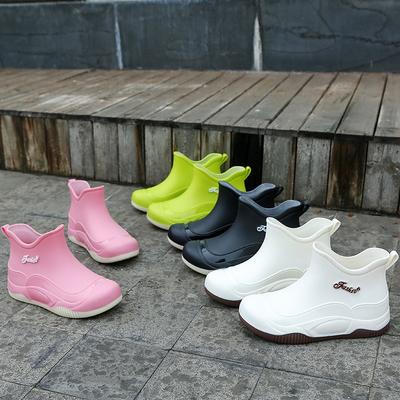 Новые нескользящие дождевые ботинки женские короткие на плоской подошве водонепроницаемые ботинки взрослые уличные кухонные рабочие ботинки студенческие резиновые ботинки