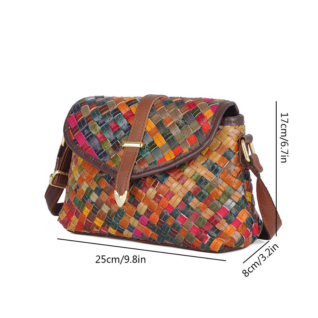 Сумка из натуральной кожи ручной работы, плетеная сумка, разноцветная полосатая, с цветовой блокировкой, маленькая сумка, повседневная этническая сумка через плечо для женщин