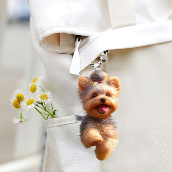 Подвесное украшение, креативный 2D акриловый плоский мультяшный кулон в виде собаки с ремешком, легко подвешиваемый брелок, автомобильный аксессуар